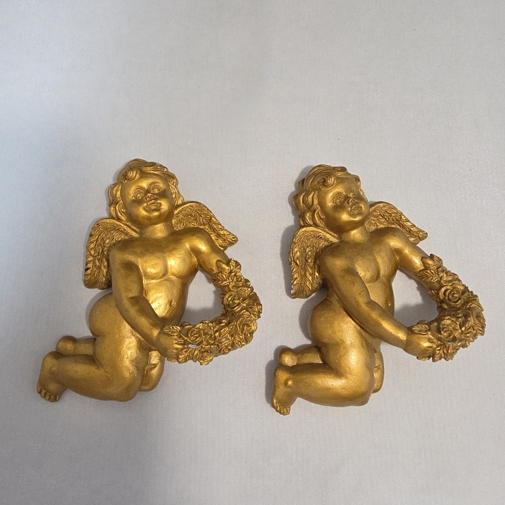 Vintage Style Gold Cherub Wall Decor Pair brn Licensed Design (#14)